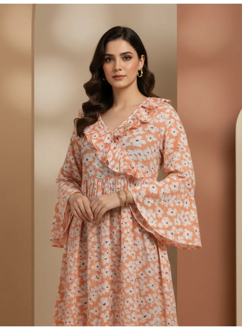 Alaya Peach Women Printed  Cotton Jalabiya-AL4008 for Women | Best Price UAE